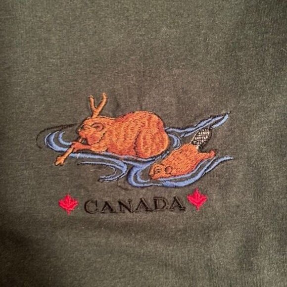VTG Fruit of the Loom CANADA Beaver Green Tee Shirt XL - Picture 3 of 5